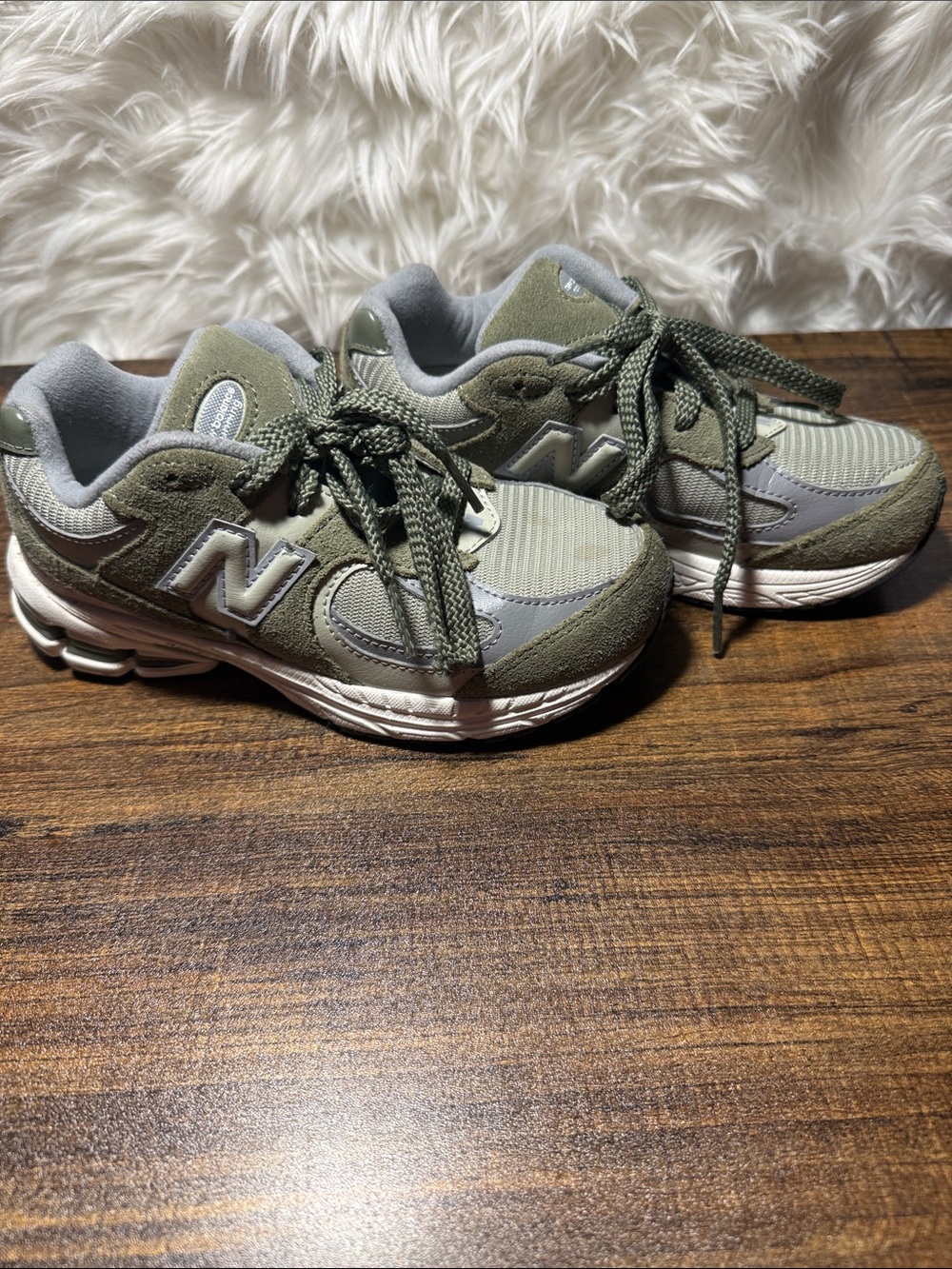 New Balance Olive Green & Gray Mesh Suede Sneakers
